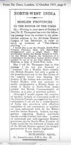 Explanation by Allama Iqbal published in “The Times” London on October 12, 1931 that I did not demand a separate Country for the Muslims of India